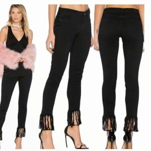 Blank NYC Great Jones Black Denim Skinny Cropped Fringe Jeans